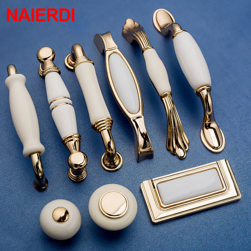 NAIERDI złoty biały ceramiczne – Drawer Pull Gold recenzja i cena