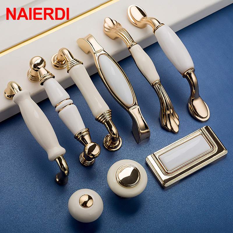 NAIERDI złoty biały ceramiczne – Drawer Pull Gold recenzja i cena
